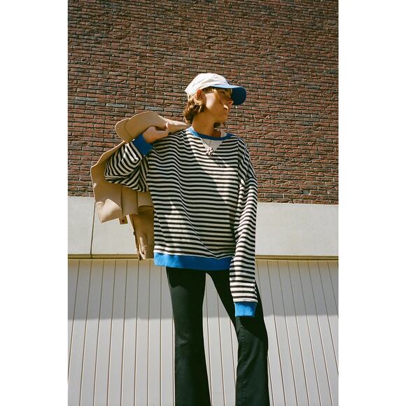 Free People Tops - NWOT We the Free / Free People Classic Striped Oversized Crewneck in Black Combo